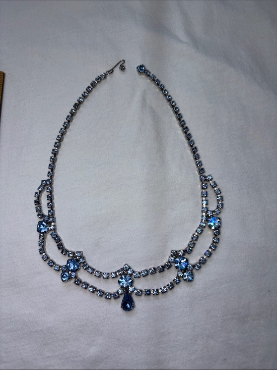 Jewelry - Vintage Blue Rhinestone Crystal Statement Necklace
